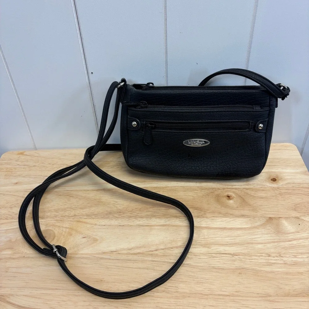 MultiSac Travel Triple Pocket Crossbody Utility Bag Women Small Vegan Leather
